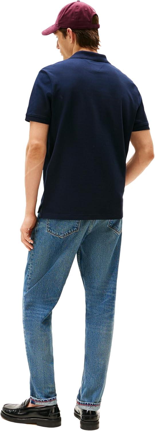 imageTommy Hilfiger Mens Short Sleeve Casual Polo Shirts in Regular Fit with Stretch and Hidden Placket DesignDesert Sky
