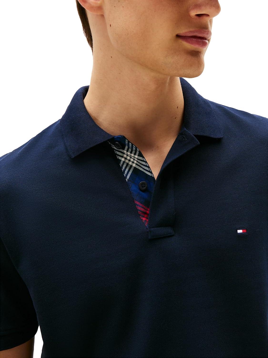 imageTommy Hilfiger Mens Short Sleeve Casual Polo Shirts in Regular Fit with Stretch and Hidden Placket DesignDesert Sky