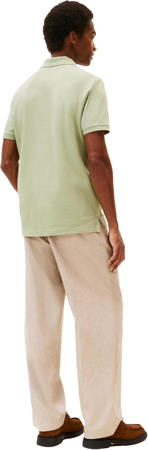imageTommy Hilfiger Mens Short Sleeve Casual Polo Shirts in Regular Fit with Stretch and Hidden Placket DesignEarth Sage