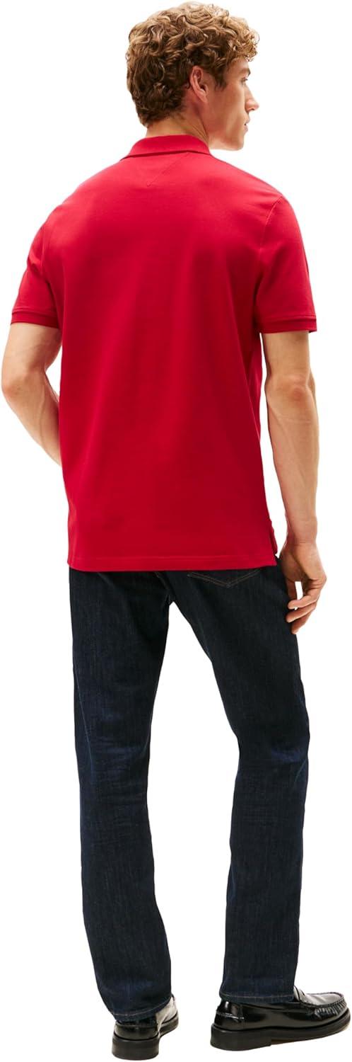 imageTommy Hilfiger Mens Short Sleeve Casual Polo Shirts in Regular Fit with Stretch and Hidden Placket DesignMedium Red