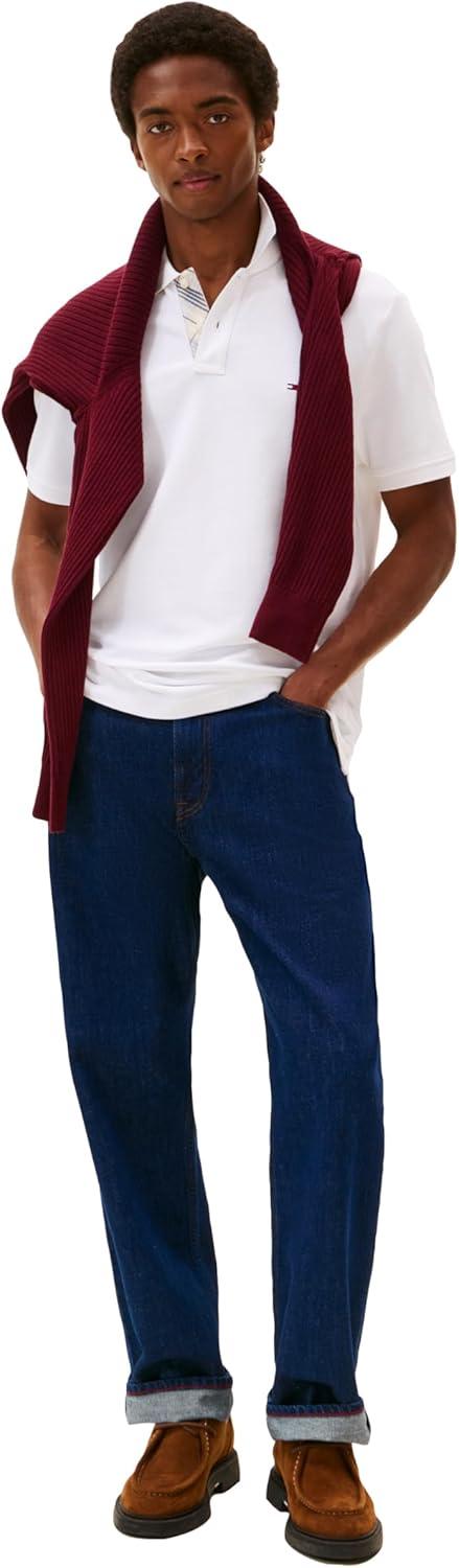 imageTommy Hilfiger Mens Short Sleeve Casual Polo Shirts in Regular Fit with Stretch and Hidden Placket DesignWhite