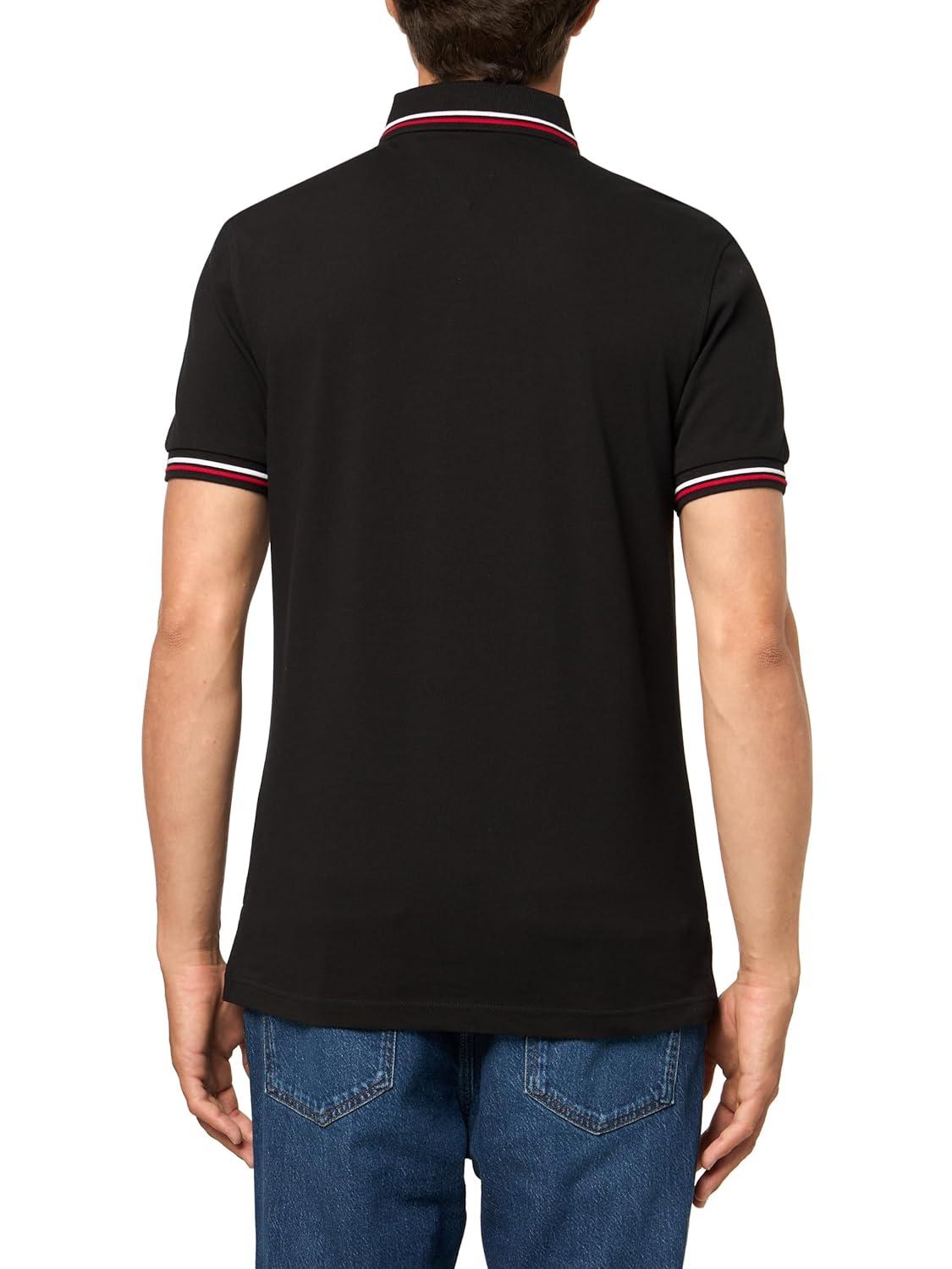 imageTommy Hilfiger Mens Short Sleeve Casual Polo Shirts in Slim Fit with Stretch and Cuff DesignsBlack