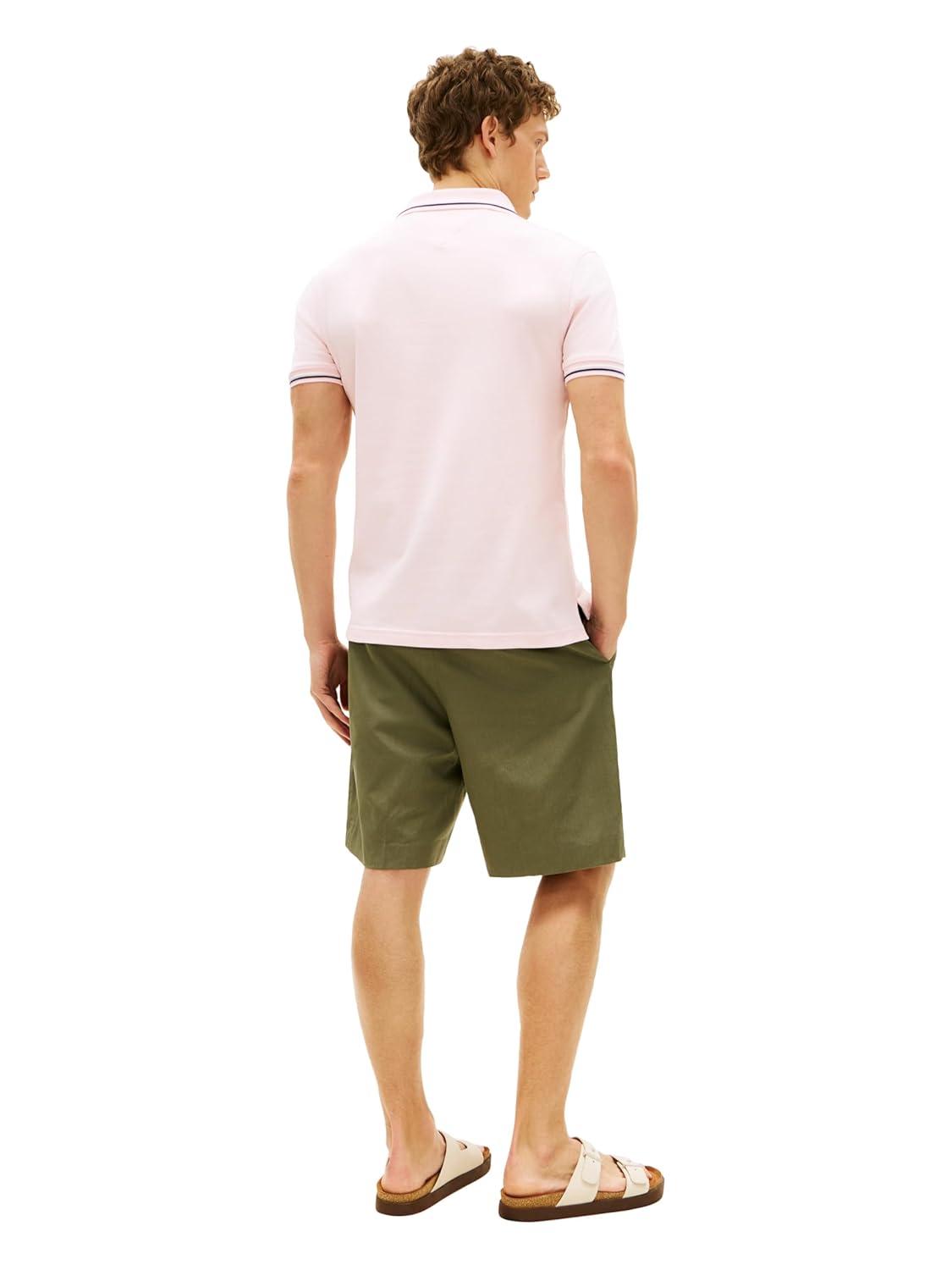 imageTommy Hilfiger Mens Short Sleeve Casual Polo Shirts in Slim Fit with Stretch and Cuff DesignsPink Lily