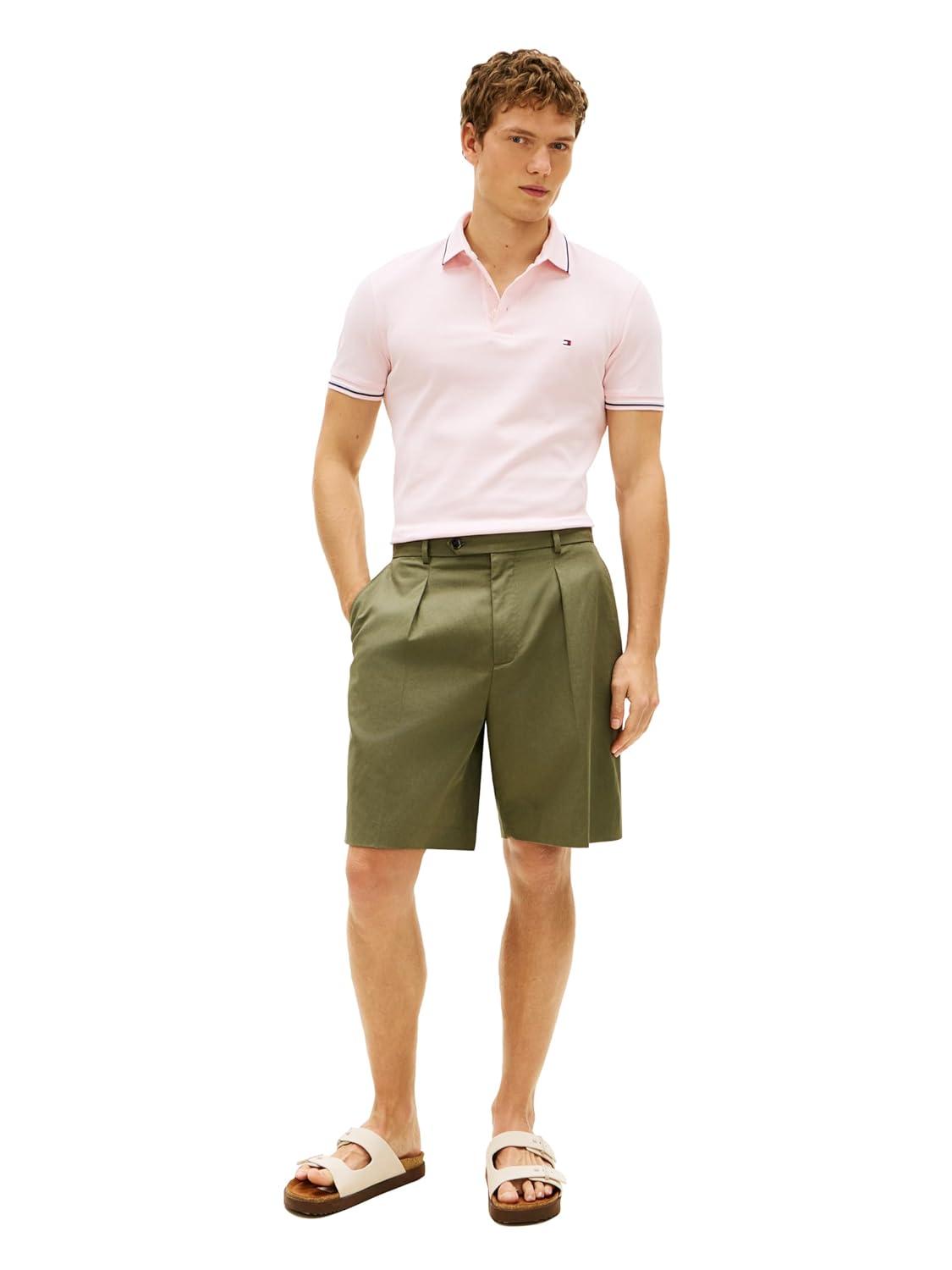 imageTommy Hilfiger Mens Short Sleeve Casual Polo Shirts in Slim Fit with Stretch and Cuff DesignsPink Lily
