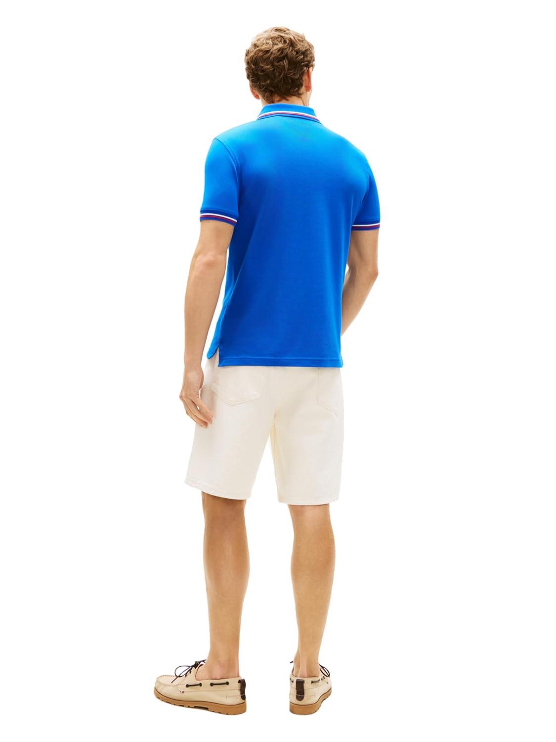 imageTommy Hilfiger Mens Short Sleeve Casual Polo Shirts in Slim Fit with Stretch and Cuff DesignsRegal Blue