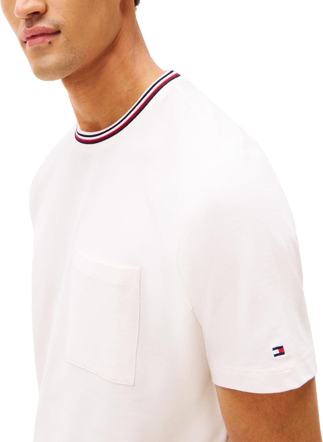 imageTommy Hilfiger Mens Short Sleeve Cotton Graphic TShirts with Pocket and Collar DetailIvory Petal