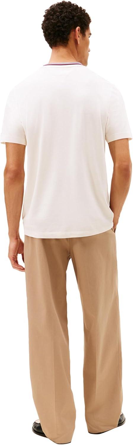 imageTommy Hilfiger Mens Short Sleeve Cotton Graphic TShirts with Pocket and Collar DetailIvory Petal