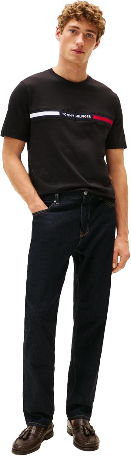 imageTommy Hilfiger Mens Short Sleeve Cotton Graphic TShirts with Signature Stripe Logo Also Available in Big amp TallBlack