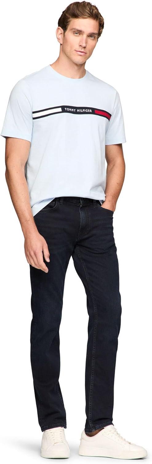 imageTommy Hilfiger Mens Short Sleeve Cotton Graphic TShirts with Signature Stripe Logo Also Available in Big amp TallBreezy Blue