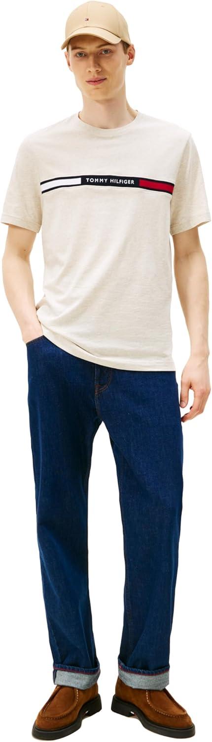 imageTommy Hilfiger Mens Short Sleeve Cotton Graphic TShirts with Signature Stripe Logo Also Available in Big amp TallHeathered Oatmilk