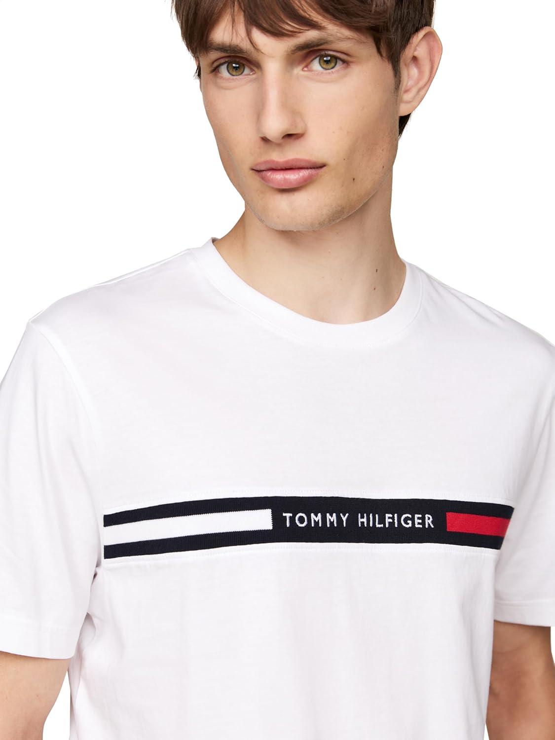 imageTommy Hilfiger Mens Short Sleeve Cotton Graphic TShirts with Signature Stripe Logo Also Available in Big amp TallWhite