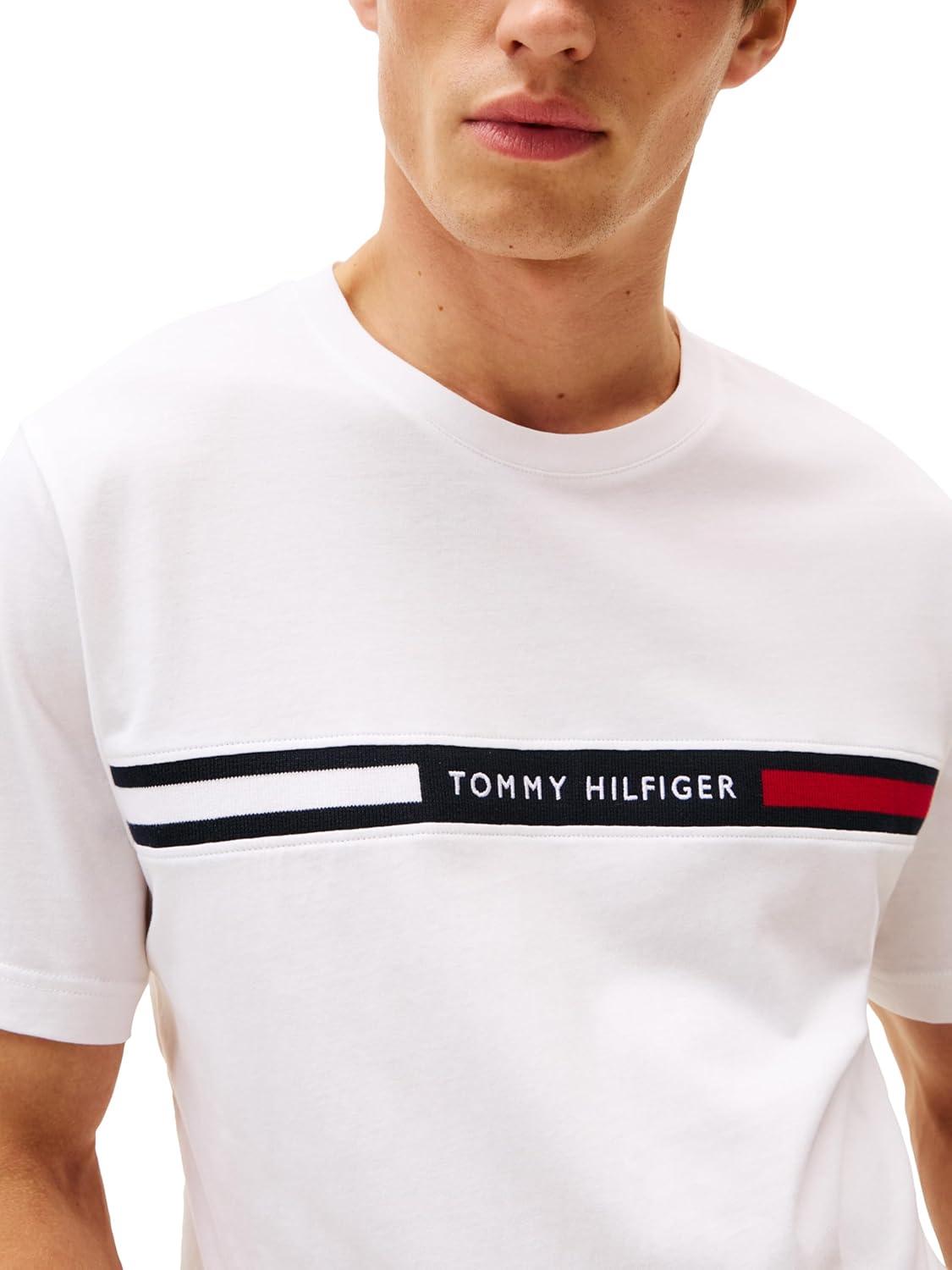 imageTommy Hilfiger Mens Short Sleeve Cotton Graphic TShirts with Signature Stripe Logo Also Available in Big amp TallWhite