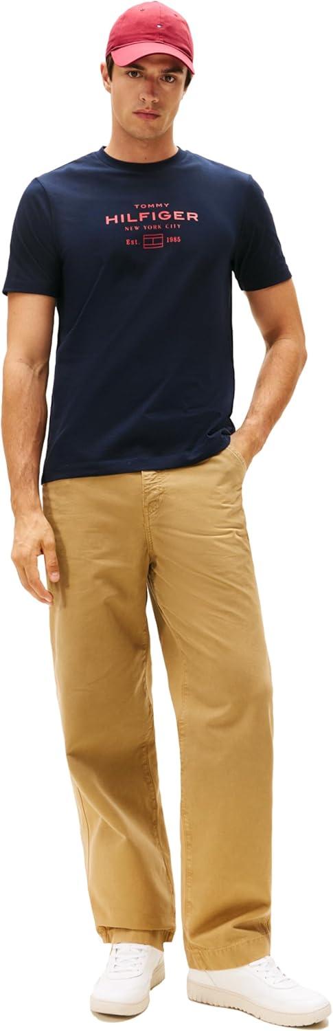 imageTommy Hilfiger Mens Short Sleeve Cotton Graphic TShirts with Stacked Logo DesignsDesert Sky