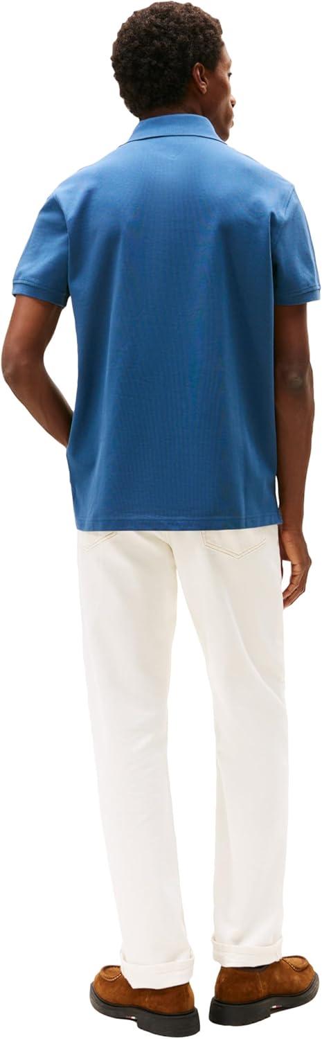 imageTommy Hilfiger Mens Short Sleeve Polo Shirts in Classic Fit with Stretch and Organic Pique CottonAegean Sea