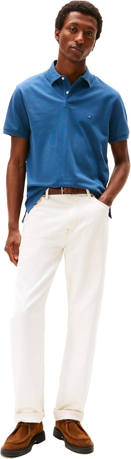 imageTommy Hilfiger Mens Short Sleeve Polo Shirts in Classic Fit with Stretch and Organic Pique CottonAegean Sea