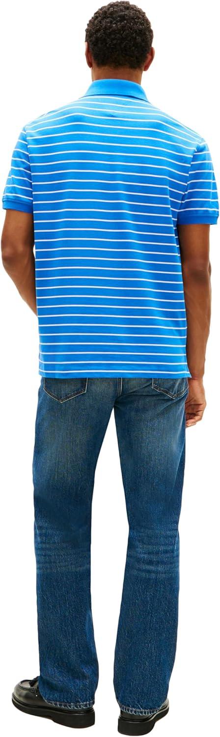 imageTommy Hilfiger Mens Short Sleeve Polo Shirts in Classic Fit with Stretch and Organic Pique CottonBlue Orbit White