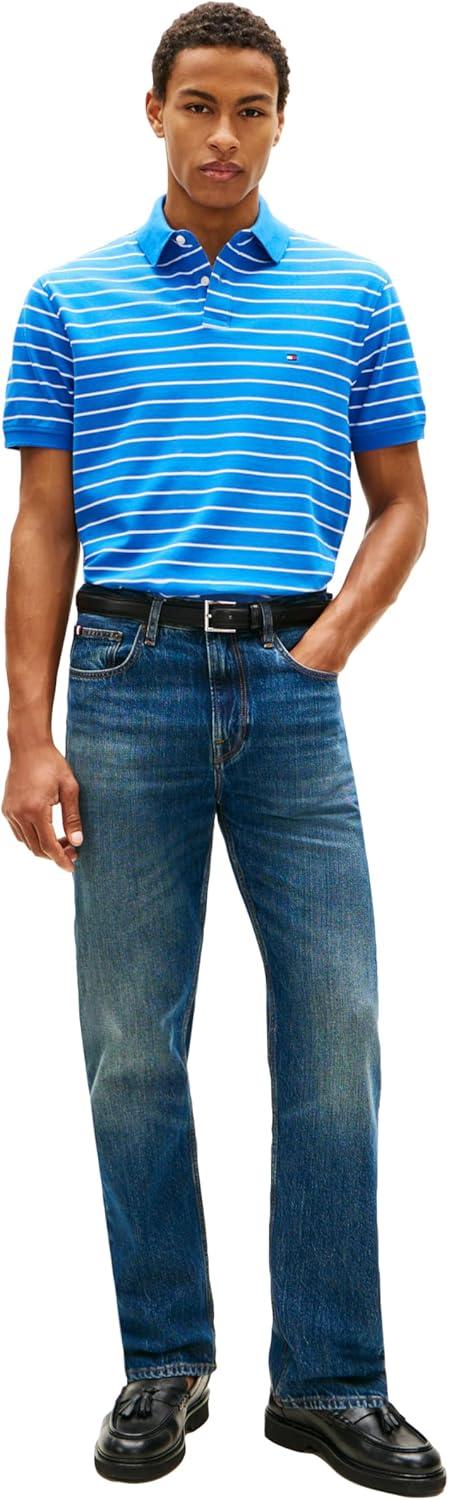 imageTommy Hilfiger Mens Short Sleeve Polo Shirts in Classic Fit with Stretch and Organic Pique CottonBlue Orbit White