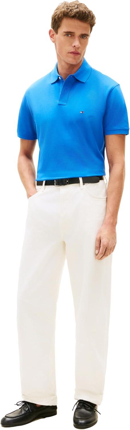 imageTommy Hilfiger Mens Short Sleeve Polo Shirts in Classic Fit with Stretch and Organic Pique CottonBlue Orbit