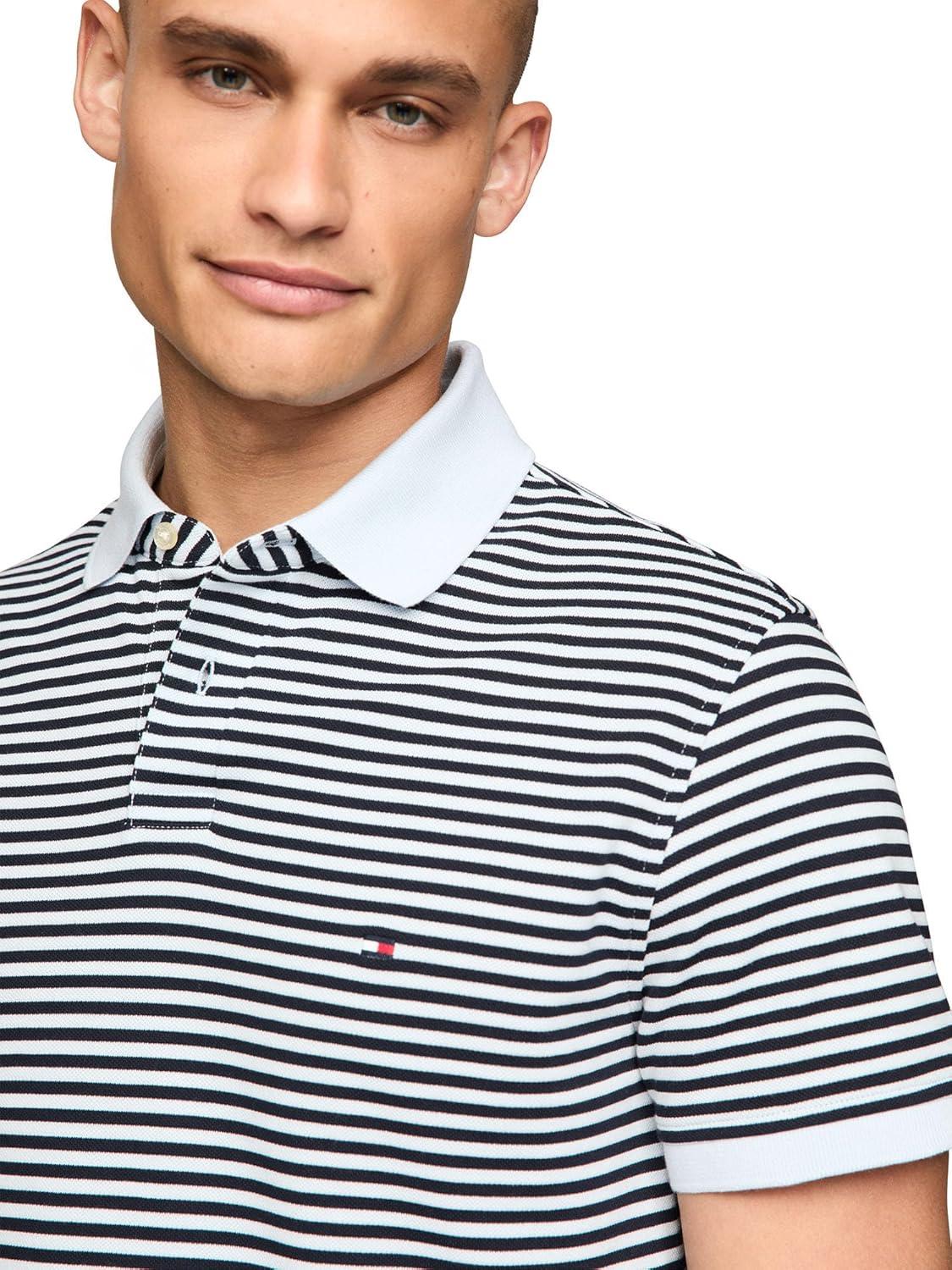 imageTommy Hilfiger Mens Short Sleeve Polo Shirts in Classic Fit with Stretch and Organic Pique CottonBreezy Blue Desert Sky