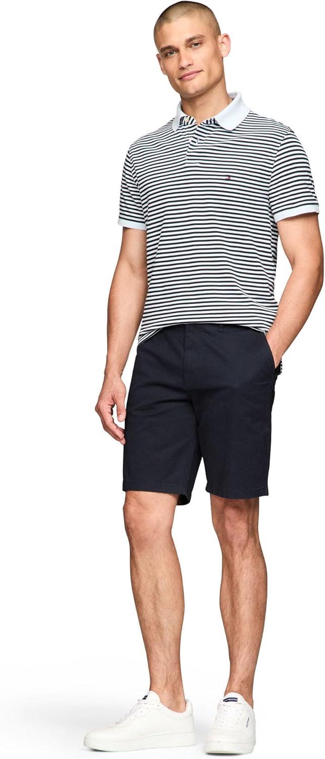 imageTommy Hilfiger Mens Short Sleeve Polo Shirts in Classic Fit with Stretch and Organic Pique CottonBreezy Blue Desert Sky