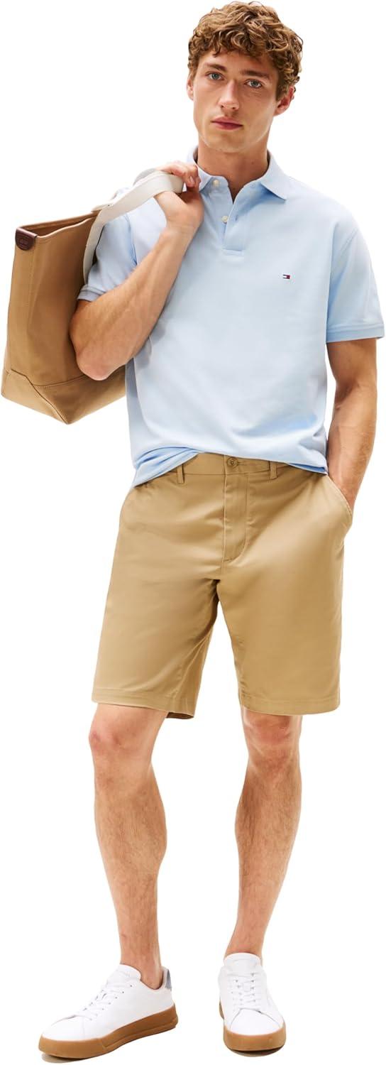 imageTommy Hilfiger Mens Short Sleeve Polo Shirts in Classic Fit with Stretch and Organic Pique CottonBreezy Blue