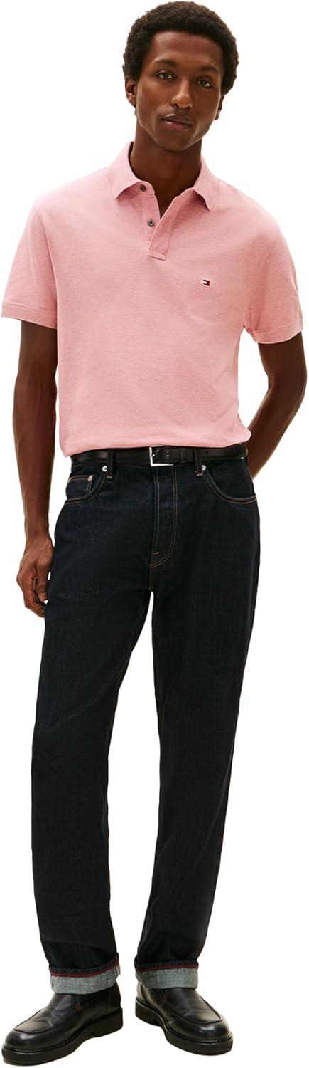 imageTommy Hilfiger Mens Short Sleeve Polo Shirts in Classic Fit with Stretch and Organic Pique CottonCamelia Blush Heather