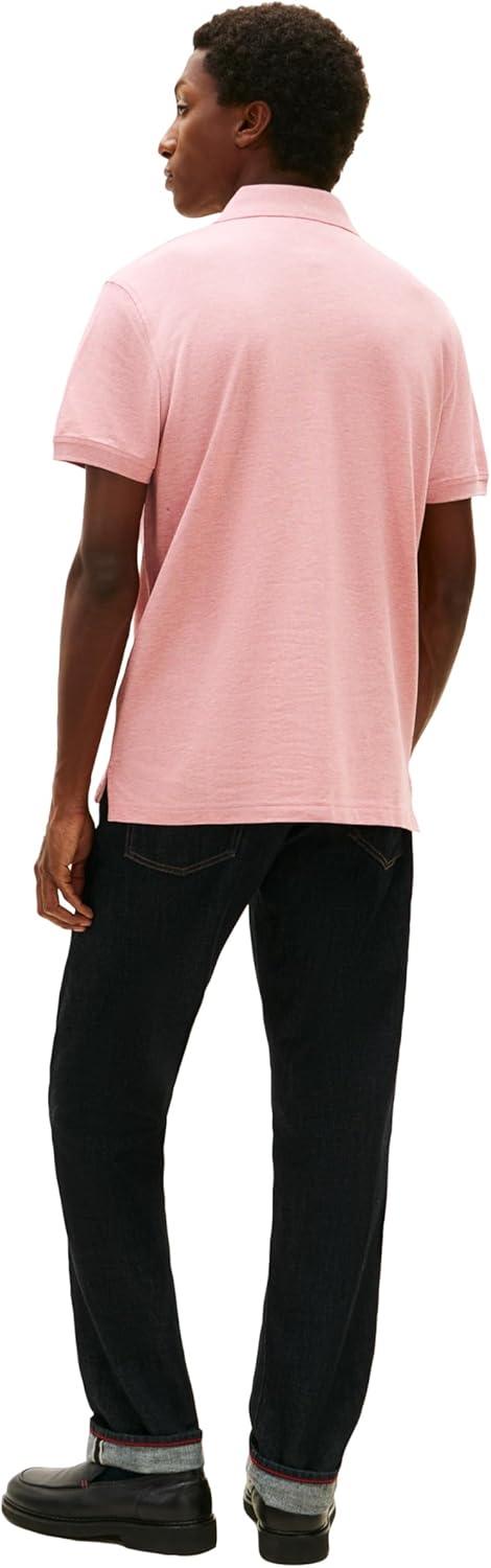 imageTommy Hilfiger Mens Short Sleeve Polo Shirts in Classic Fit with Stretch and Organic Pique CottonCamelia Blush Heather