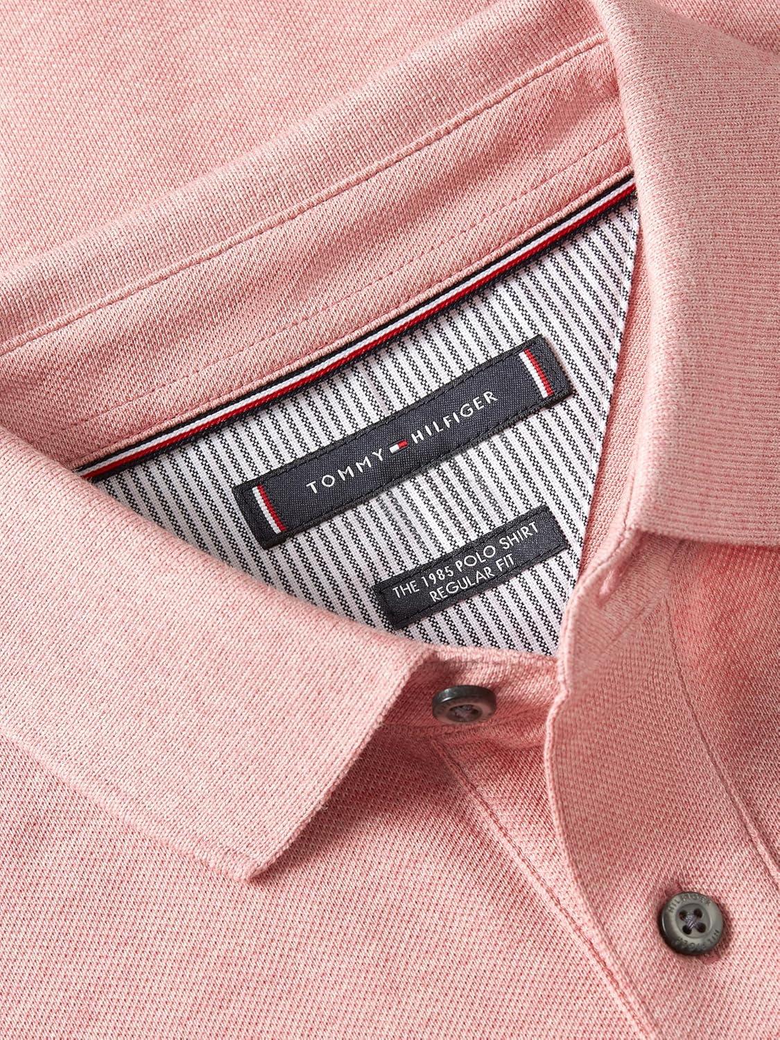 imageTommy Hilfiger Mens Short Sleeve Polo Shirts in Classic Fit with Stretch and Organic Pique CottonCamelia Blush Heather