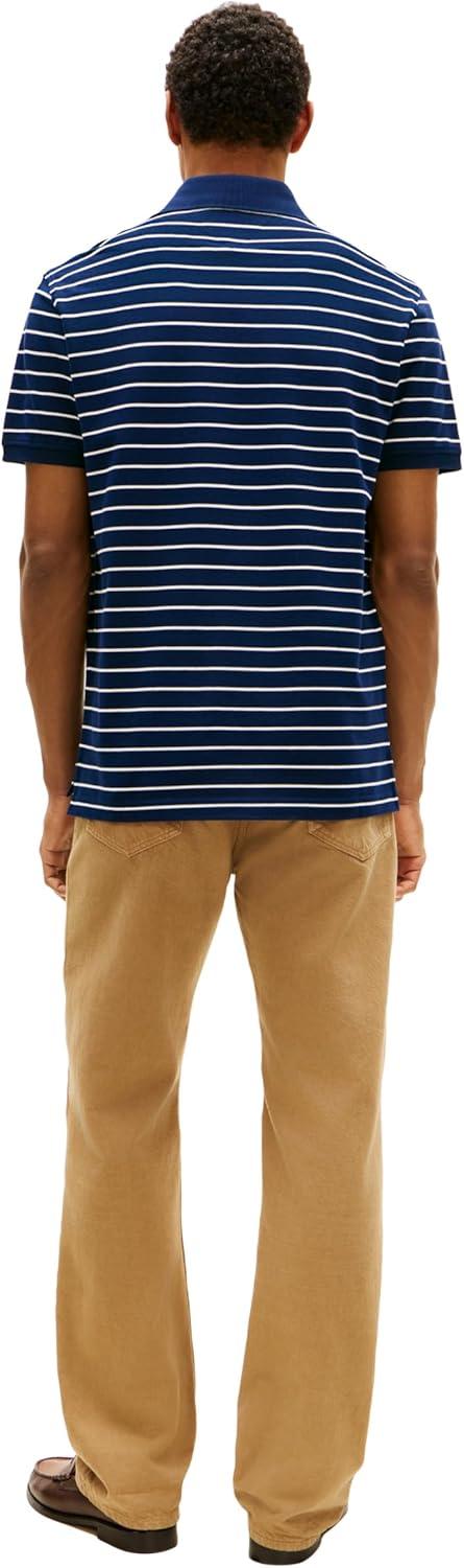 imageTommy Hilfiger Mens Short Sleeve Polo Shirts in Classic Fit with Stretch and Organic Pique CottonCarbon Navy Ivory Petal