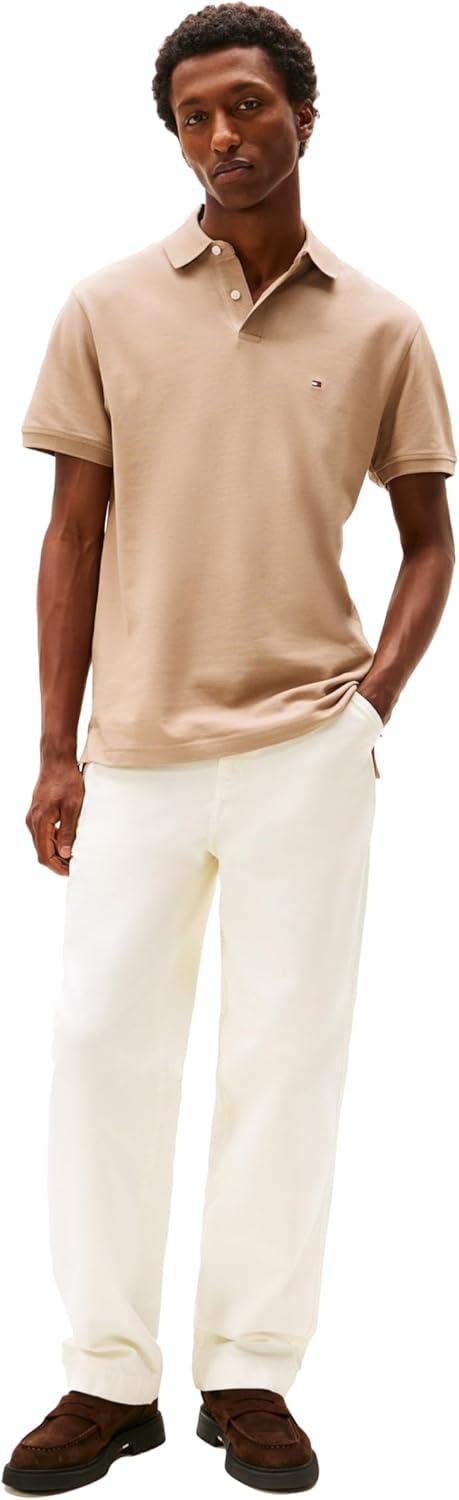 imageTommy Hilfiger Mens Short Sleeve Polo Shirts in Classic Fit with Stretch and Organic Pique CottonCoastal Taupe