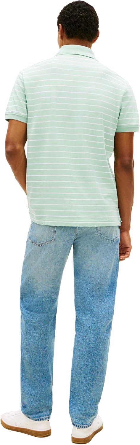 imageTommy Hilfiger Mens Short Sleeve Polo Shirts in Classic Fit with Stretch and Organic Pique CottonCrushed Mint White