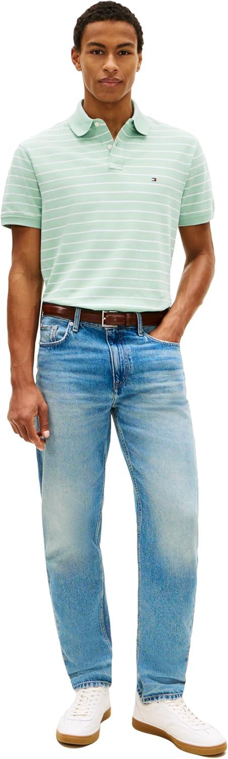 imageTommy Hilfiger Mens Short Sleeve Polo Shirts in Classic Fit with Stretch and Organic Pique CottonCrushed Mint White