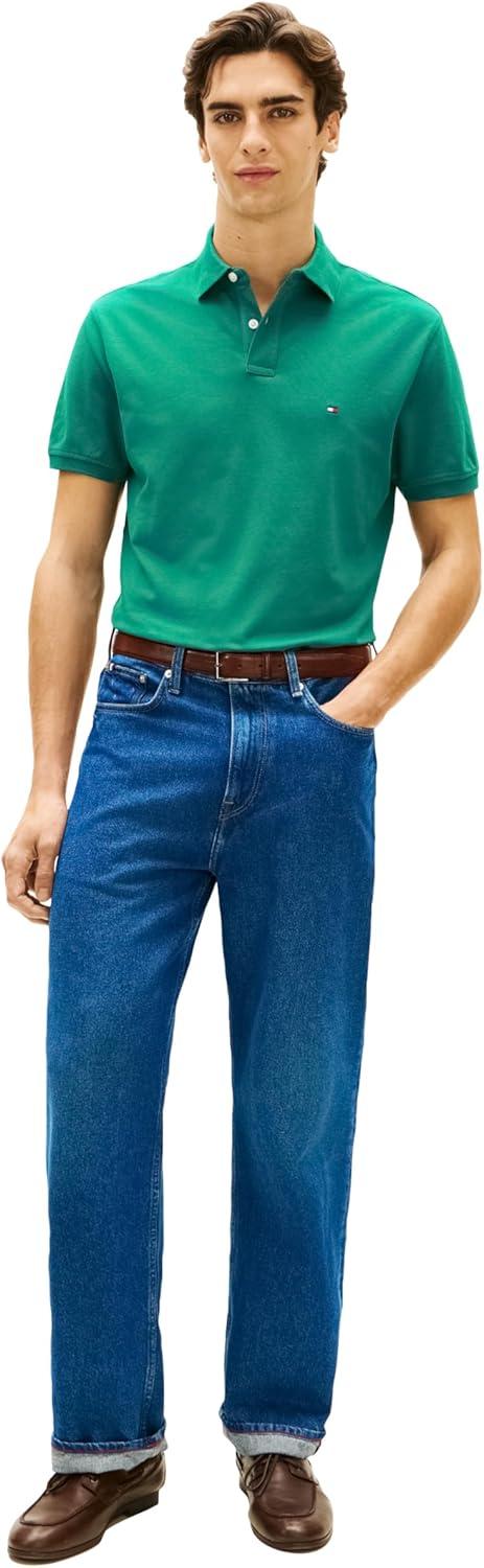 imageTommy Hilfiger Mens Short Sleeve Polo Shirts in Classic Fit with Stretch and Organic Pique CottonDeep Ocean