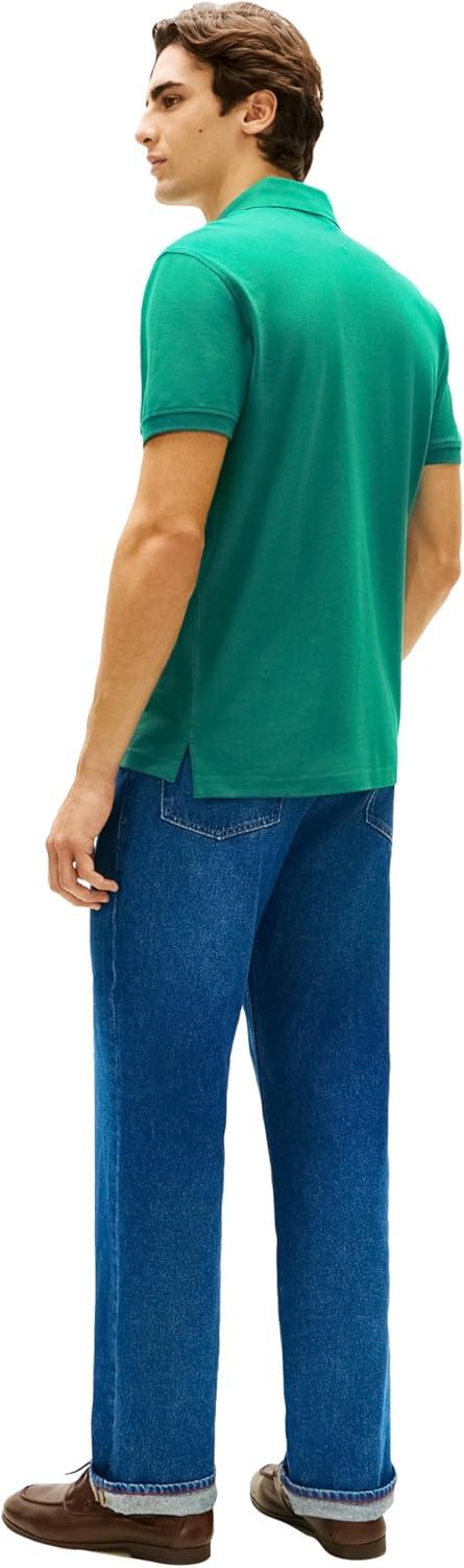 imageTommy Hilfiger Mens Short Sleeve Polo Shirts in Classic Fit with Stretch and Organic Pique CottonDeep Ocean
