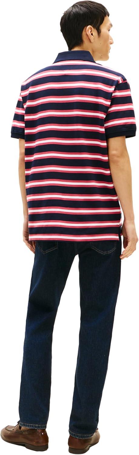 imageTommy Hilfiger Mens Short Sleeve Polo Shirts in Classic Fit with Stretch and Organic Pique CottonDesert Sky Heritage Pink Multi