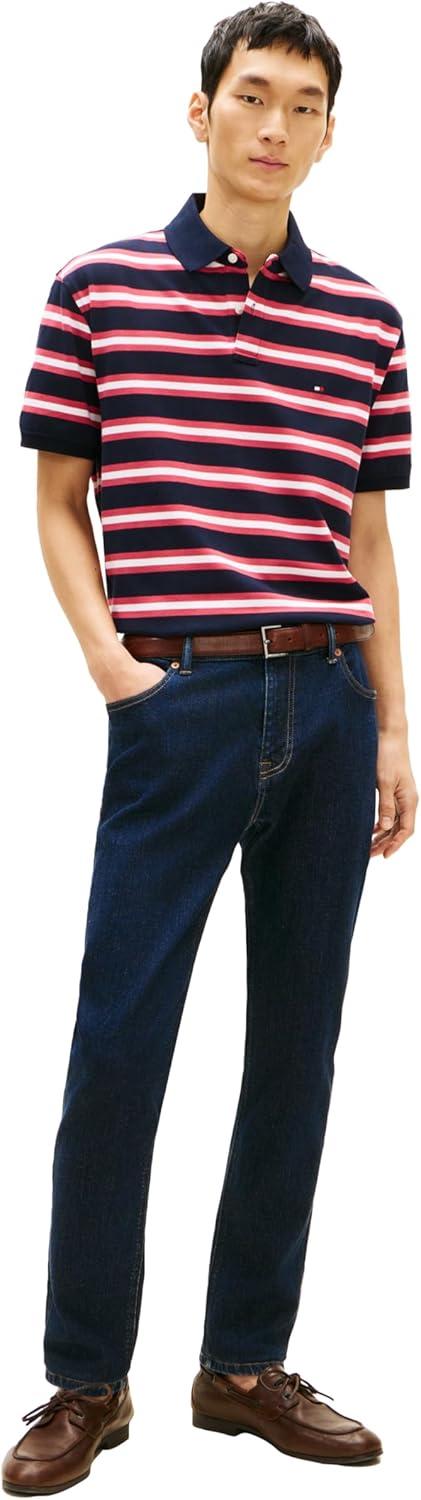 imageTommy Hilfiger Mens Short Sleeve Polo Shirts in Classic Fit with Stretch and Organic Pique CottonDesert Sky Heritage Pink Multi