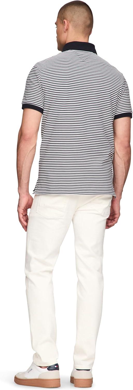 imageTommy Hilfiger Mens Short Sleeve Polo Shirts in Classic Fit with Stretch and Organic Pique CottonDesert Sky White