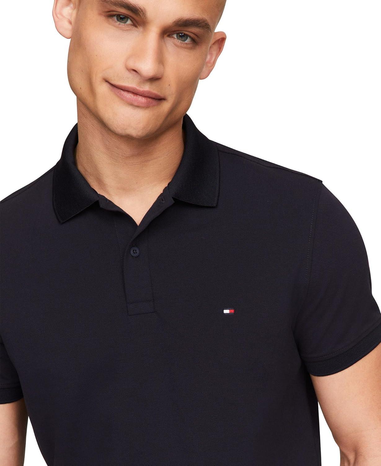 imageTommy Hilfiger Mens Short Sleeve Polo Shirts in Classic Fit with Stretch and Organic Pique CottonDesert Sky