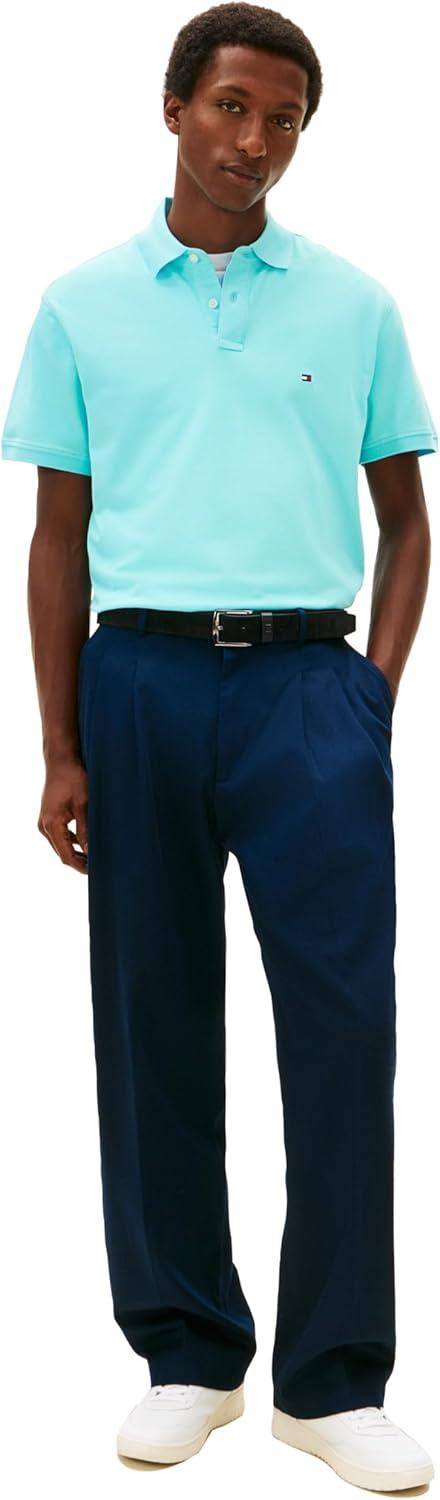 imageTommy Hilfiger Mens Short Sleeve Polo Shirts in Classic Fit with Stretch and Organic Pique CottonDewy Blue