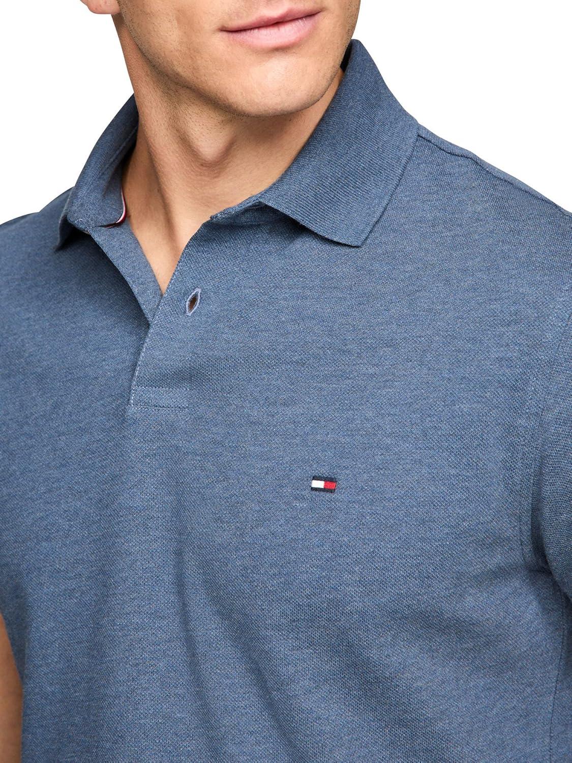 imageTommy Hilfiger Mens Short Sleeve Polo Shirts in Classic Fit with Stretch and Organic Pique CottonFaded Indigo Heather