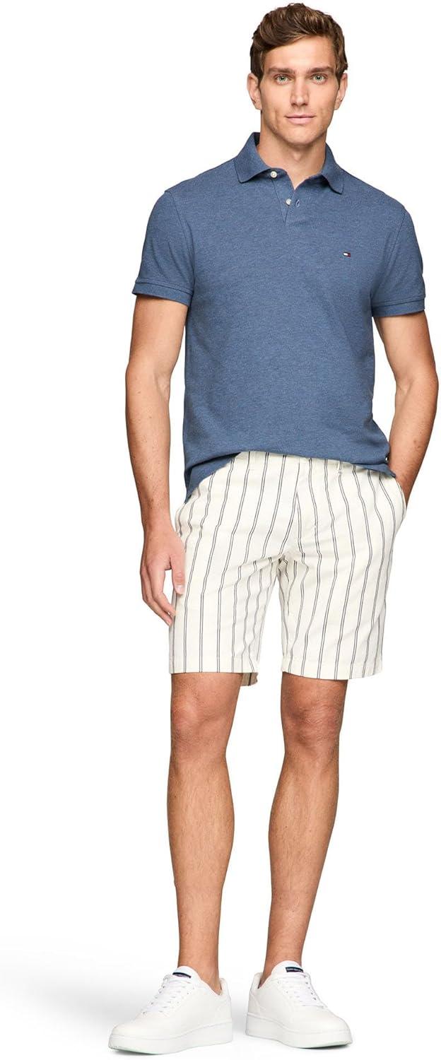 imageTommy Hilfiger Mens Short Sleeve Polo Shirts in Classic Fit with Stretch and Organic Pique CottonFaded Indigo Heather