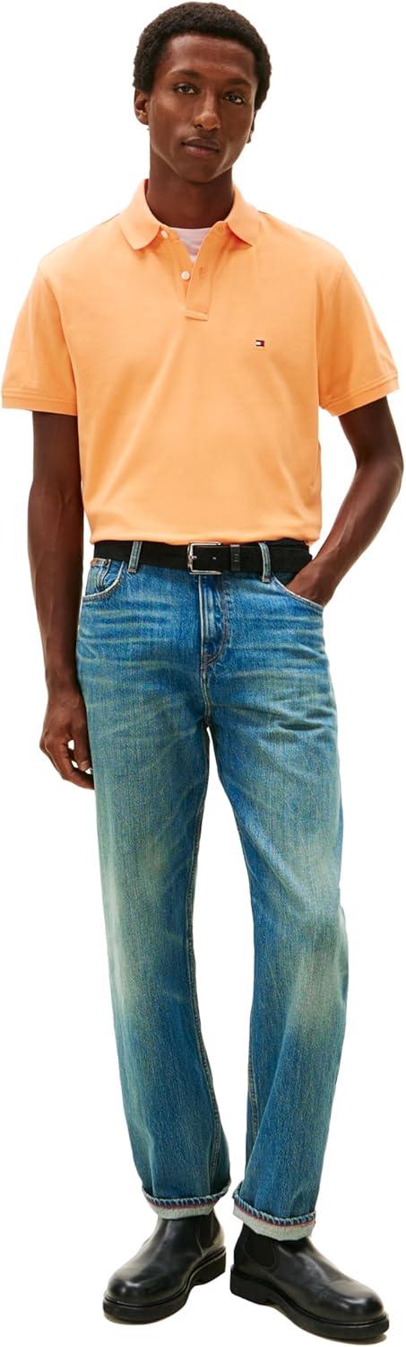 imageTommy Hilfiger Mens Short Sleeve Polo Shirts in Classic Fit with Stretch and Organic Pique CottonFruity Orange