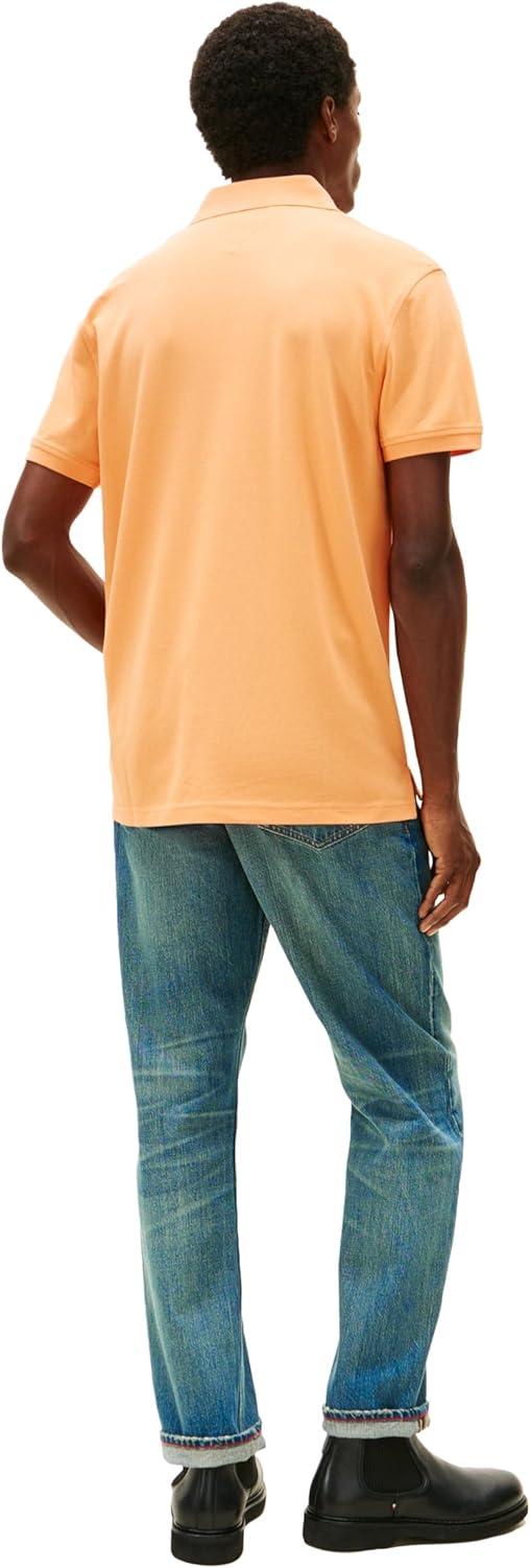 imageTommy Hilfiger Mens Short Sleeve Polo Shirts in Classic Fit with Stretch and Organic Pique CottonFruity Orange