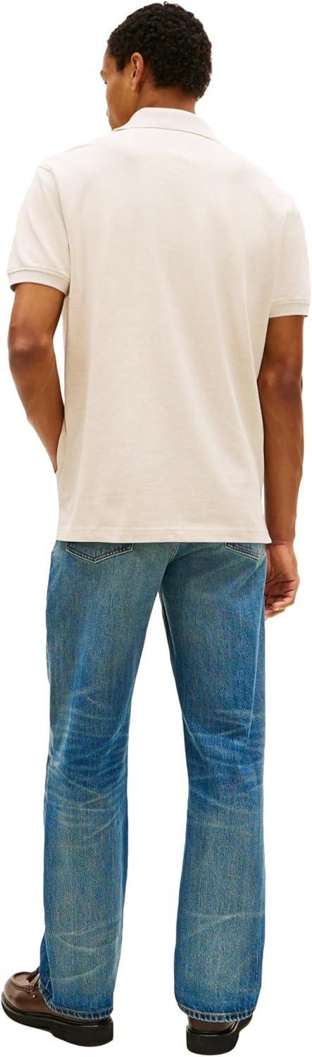 imageTommy Hilfiger Mens Short Sleeve Polo Shirts in Classic Fit with Stretch and Organic Pique CottonHeathered Oatmilk