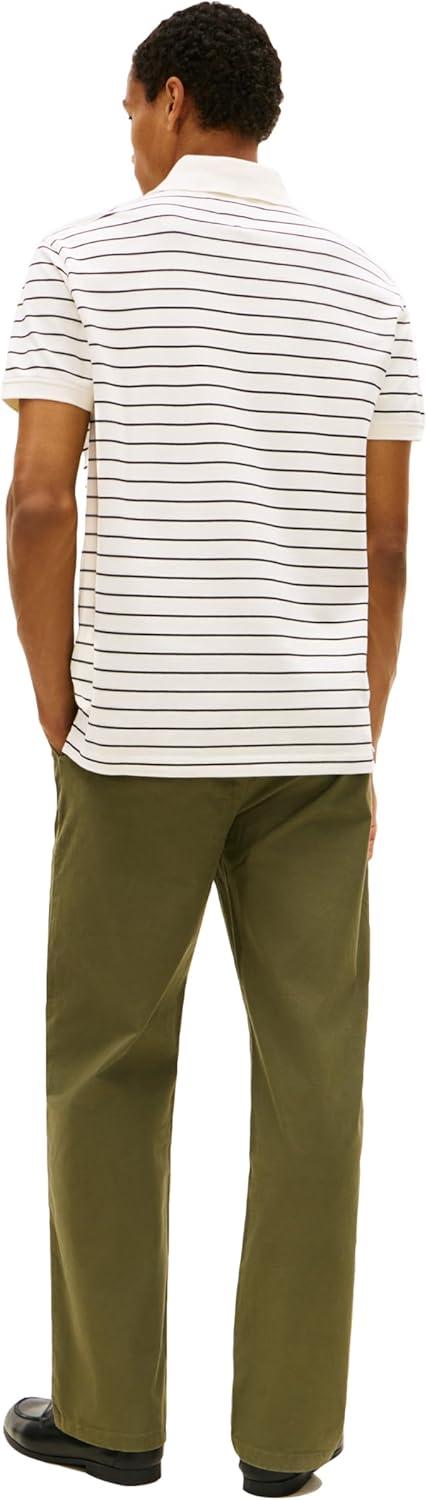 imageTommy Hilfiger Mens Short Sleeve Polo Shirts in Classic Fit with Stretch and Organic Pique CottonIvory Petal Black