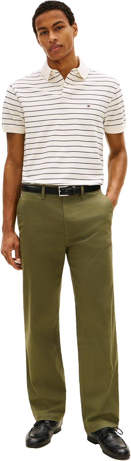 imageTommy Hilfiger Mens Short Sleeve Polo Shirts in Classic Fit with Stretch and Organic Pique CottonIvory Petal Black