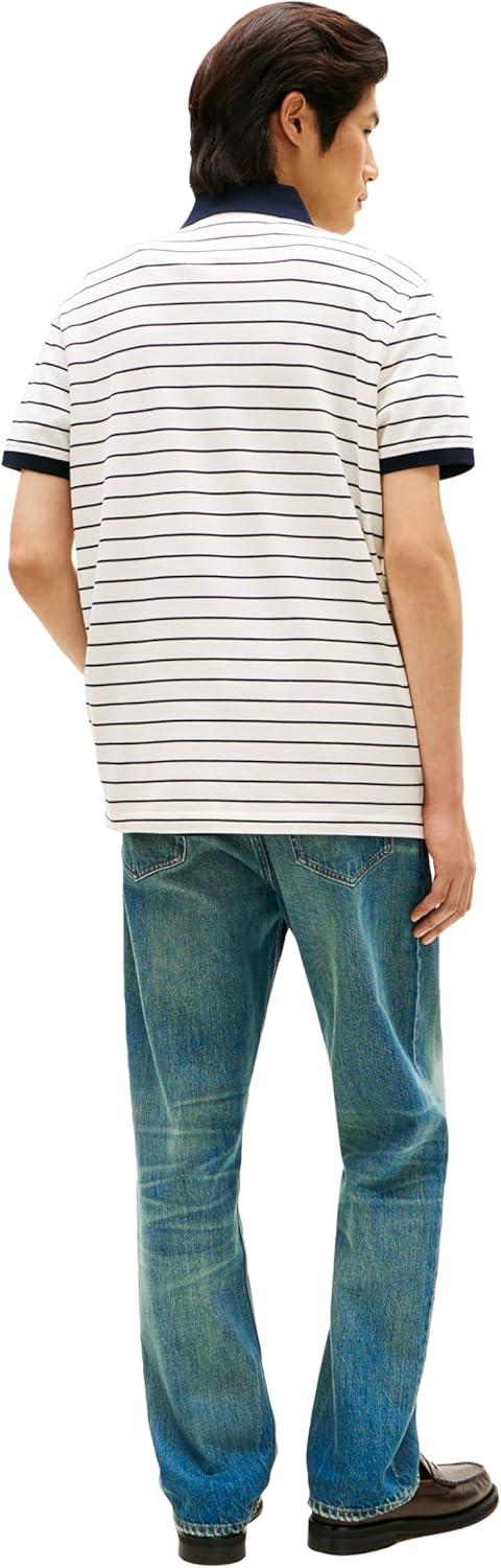 imageTommy Hilfiger Mens Short Sleeve Polo Shirts in Classic Fit with Stretch and Organic Pique CottonIvory Petal Desert Sky