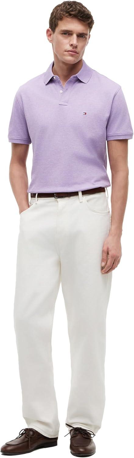 imageTommy Hilfiger Mens Short Sleeve Polo Shirts in Classic Fit with Stretch and Organic Pique CottonLavender Heather