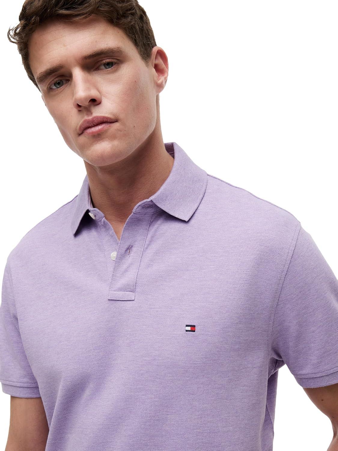 imageTommy Hilfiger Mens Short Sleeve Polo Shirts in Classic Fit with Stretch and Organic Pique CottonLavender Heather