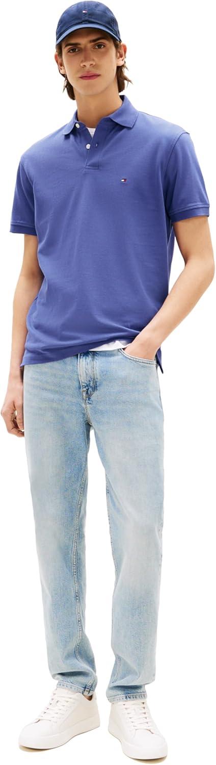 imageTommy Hilfiger Mens Short Sleeve Polo Shirts in Classic Fit with Stretch and Organic Pique CottonLazuli Blue
